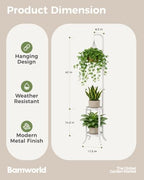 Bamworld Hanging Metal Plant Holder for Multiple Plants 2 Tier Planter Stand White - Image 2