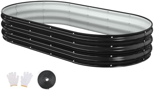 Raised Garden Bed, 6x3x1ft Galvanized Outdoor Planter Beds with Safety Edging and Gloves, Oval Metal Planter Box for Gardening Vegetables Flowers Herb-Black by Patiobay