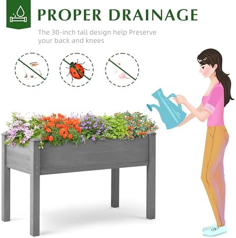 Raised Garden Bed with Legs, 48x24x30'', Outdoor Wood Elevated Planter Box, Thick Legs, w/Liner - Image 4