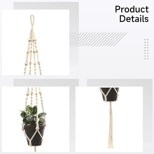 Wooden Beads Macrame Plant Hangers 39.4 in, Cotton Rope, 4 Pcs for Indoor & Outdoor, Small Succulent Pots Use - Image 5
