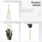 Wooden Beads Macrame Plant Hangers 39.4 in, Cotton Rope, 4 Pcs for Indoor & Outdoor, Small Succulent Pots Use - Image 5