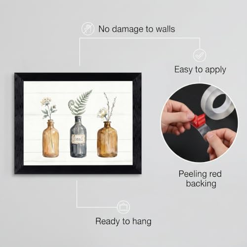 Framed Canvas Wall Art Vintage Apothecary Bottles Wildflowers Amber Sage and Charcoal Canvas Print Poster Black Frame Wall Decor for Kitchen Bathroom Minimalist Art, Nature Print - Inch 24x36 - Image 2