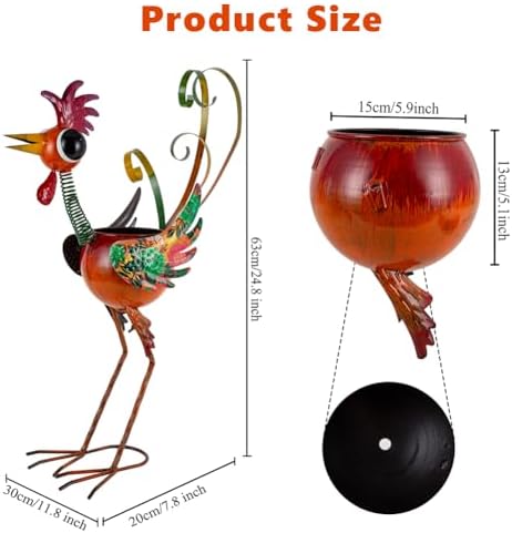 Rooster Decor Outdoor Planter,24.8 Inch Tall Metal Yard Decor Planters for Outdoor Plants, Weather-Resistant Outdoor Flower Pots for Garden Patio Porch Decor - Image 3