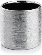 WGVI Silver Etched Ceramic Cylinder Vase Width 6.5" Height 6", Flower Arrangements, Candle Holder, Terrarium Planter Pot, Storage Container Organizer, Pen Brush Holder, Scratched Texture Design, 6 Pc - Image 2