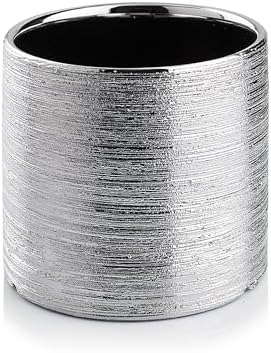 WGVI Silver Etched Ceramic Cylinder Vase Width 5.5" Height 5", Flower Arrangements, Candle Holder, Terrarium Planter Pot, Storage Container Organizer, Pen Brush Holder, Scratched Texture Design, 6 Pc - Image 2