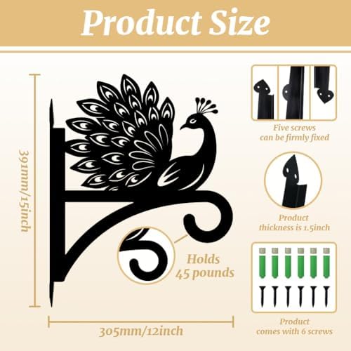 peacoblue Peacock Plant Hanger Bracket, Iron Outdoor Hanging Hook - Image 2