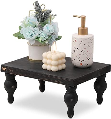 Decorative Wood Risers for Display - 12 x 9 x 5.5 Wood Pedestal Stand Table for Farmhouse Decor, Kitchen Counter Decor - Wooden Kitchen Soap Tray for Farmhouse Table Decor (Classic Black) by Elynice