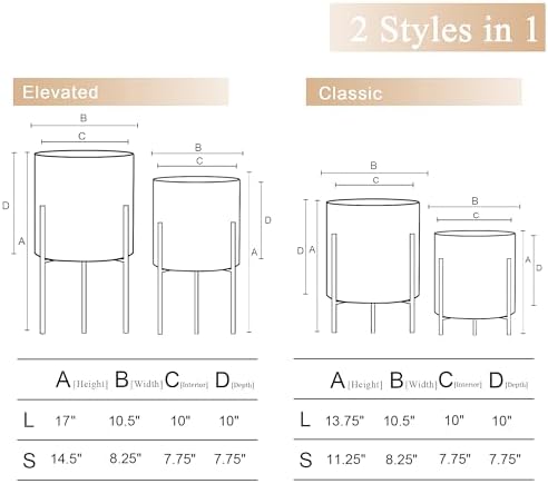 ARNIS Plant Pots with Stand, Set of 2 Indoor Planter Pots, Large Metal Planters with Stand, Mid Century Decorative Flower Pots with Drainage Hole and Gold Plant Stand, 8.25" & 10.5",Matte White - Image 5