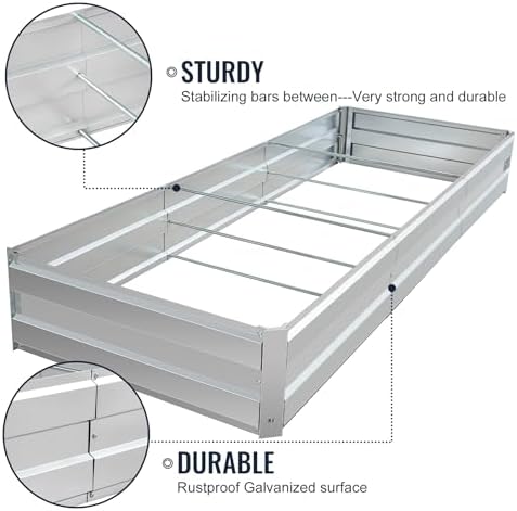 Galvanized Raised Garden Bed Metal Planter Box Bottomless for Backyard,8.3 * 3 * 1 FT,Silver - Image 5