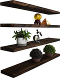 YYWUOJJ Wood Floating Shelves for Wall Decor, Rustic Wall Shelves for Bedroom Bathroom Kitchen Living Room, Set of 4 Walnut 36 Inch by YYWUOJJ