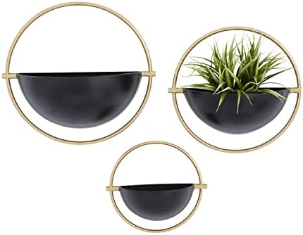 Deco 79 Metal Geometric Indoor Outdoor Wall Planter Indoor Outdoor Hanging Planter, Set of 3 Plant Hanger 15", 13", 10"H, Black by Unknown