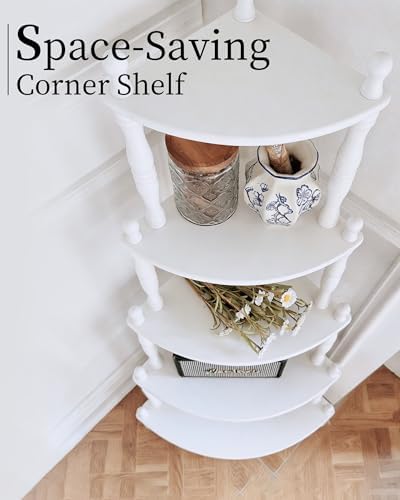 Vintage Corner Shelf, 5-Tier Corner Bookshelf, Antique French, White - Image 5