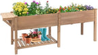 Raised Garden Bed Outdoor with Legs, 81"x 23" x 31" Elevated Wood Planter Box Stand for Backyard Patio, Garden Flower Beds with Liner Hooks Divider Panel Drainage Holes, Gift for Gardening, Brown by MAGAZOOPET