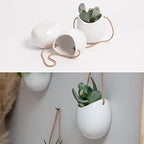 Kazai. Wall Planters -Ellie- | Hanging Ceramic Plant Pots 3 Pieces | Wall Decoration for Indoors, Balcony and Garden | White (Glossy) - Image 3