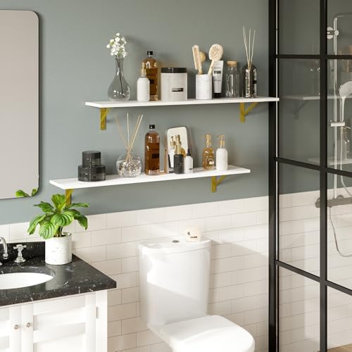 DINZI LVJ Long Wall Shelves, 39.4Inch Wooden Wall Mounted Shelves, Set of 4 - Image 6