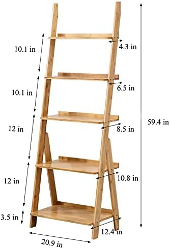 SOBIBO Ladder Shelf Bookshelf, 5-Tier Leaning Shelf, Free Standing Organizer Storage Shelves, Storage Rack Shelf for Office, Living Room, Bedroom, Natural - Image 2