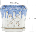 W&W Orchid Pot with Holes and Saucer for Repotting and Better Grow, Blue and White, 7" - Image 6