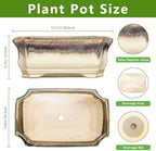 13.7 Inch Bonsai Planter - Ceramic Bonsai Tree Pots for Indoor Outdoor Plants, Succulent Pots with Drainage Hole, Large Plant Pot, Patio Decor, Gifts for Gardeners, Rectangular Beige-Brown - Image 2