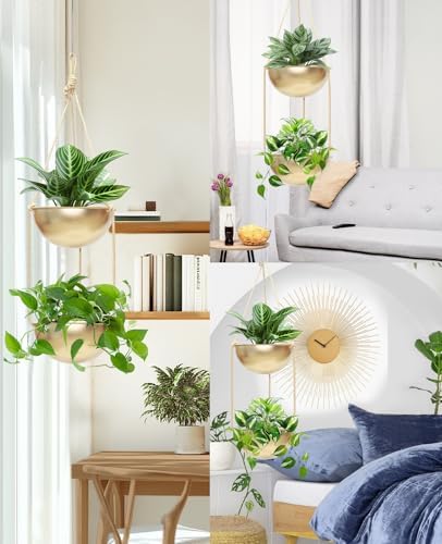 AceList 2 Pack Gold Hanging Planter for Indoor Plants - 9.8 Inch Boho Metal Plant Hanger Indoor with Hooks, Window Hanging Planters for Balcony and Ceiling - Image 5