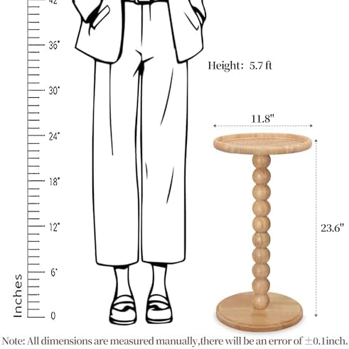 Drink Table, Boho Rattan Small Round Side Table for Small Spaces, Solid Wood Circle End Table for Living Room, Pedestal Table for Couch, Bedroom, Corners, Natural - Image 2