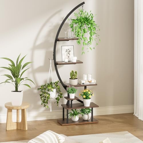 GREENSTELL Plant Stand Indoor with Grow Light, 7-Tiered Tall Metal Plant Stand for Indoor Plants, Half-Moon Shape Display Shelf for Home,Living Room, Patio, Dark Brown (1 Pack) - Image 2