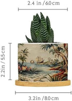 Antique Chinoiserie Planter Ceramic Coral Peony Chic Asian Round Plant Pot with Drainage Holes and Bamboo Tray Pot for Home Office Decoration - Image 2