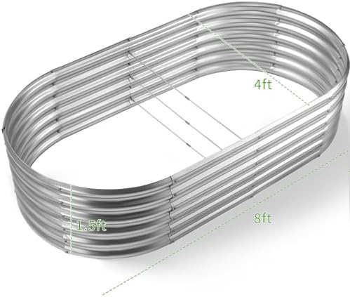 Land Guard Galvanized Metal Raised Garden Bed Kit, 8x4x1.5ft Large Planter Boxes Outdoor, Oval Gardening Box, Patio Garden Planter Box for Vegetables (Silver) - Image 2