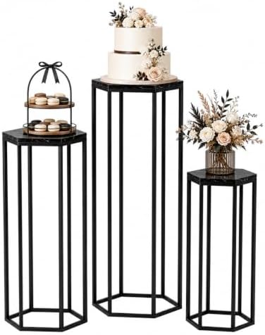 Urban Deco Set of 3 Black Hexagon Metal Cylinder Stands for Party by UrbanDeco
