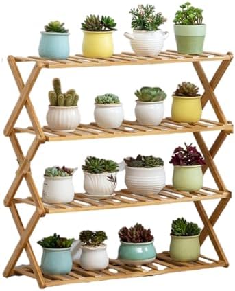 Plant Stand, Bamboo Flower Pot Display Rack Modern Flower Shelf Living Room Floor-Standing Multi-Layer Foldable Indoor Balcony Succulents Ladder Shelf,A-70 * 25 * 57cm by Unknown