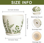 MPotTo Ceramic Pot for Plants 8.2 Inch - Indoor Plant Pot with Drainage Hole and Saucer, Decorative Boho Round Outdoor Planter, Gardening Gifts for Women Men, Room Patio Office Home Decor, White - Image 2