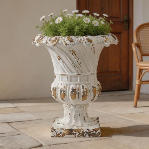 SOFE Vintage White Garden Planter Urns 18 Inches Tall, Handmade Antique by SOFE