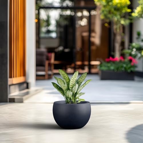 Kante Modern Home Minimalist 20" Dia Charcoal Concrete Bowl Planter - Image 4