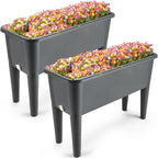 Yungyan 2 Pcs Self Watering Raised Garden Bed with Water Level Indicator, 13.2 Gallon Elevated Plastic Planter Box for Vegetables, Herbs, Flowers, Outdoor, Indoor(Gray,2 Pcs) by Yungyan