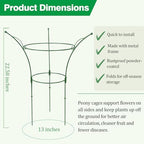 4 Pack Peony Cages and Supports Cages 13" D x 22.8" H Sturdy Metal Support Frame for Peonies & Roses Natural Bouquet Shape Garden Stakes for Outdoor Plants Flowers Ornamental (Green) - Image 2