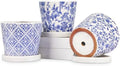 Set of 3 Decorative Plant Pots Blue and White Flower Pot, Round Ceramic Planters for Indoor Plants Pots with Drainage Hole Saucers, Retro Planter Pot for Succulents Cactus Outdoor Garden, 5.5/5.7 Inch by GnFlus