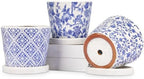 Set of 3 Decorative Plant Pots Blue and White Flower Pot, Round Ceramic Planters for Indoor Plants Pots with Drainage Hole Saucers, Retro Planter Pot for Succulents Cactus Outdoor Garden, 5.5/5.7 Inch by GnFlus