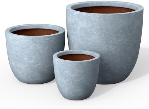 Kante 3-Pack 18" 14" 10" W Round Blue Gray Concrete Planters by Unknown