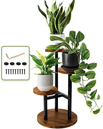 AUGOSTA 3 Tier Plant Stand, Tall Metal Wood Shelf Holder for Indoor, Outdoor Display Rack Flower Pot Stand for Corner Living Room Balcony Garden Patio by AUGOSTA