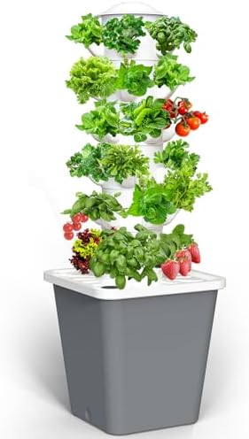 Hydroponics Growing System, 30-Plant Indoor Hydroponic Tower with Timer and Pump System, Plants Germination Kit, Vertical Hydroponic System for Gardening Lover (No Seed) by Unknown