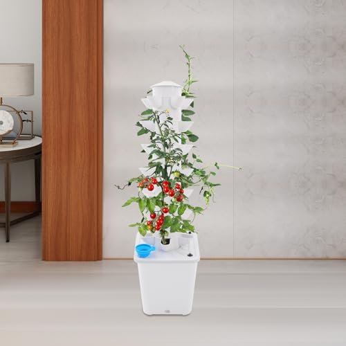 7-Tier Hydroponic Growing Tower, 35-Plant Indoor Gardening System w/Automatic Water Circulation, Vertical Aeroponic Tower Garden for Herbs, Vegetables, Fruits (White, 35-Plants) - Image 4