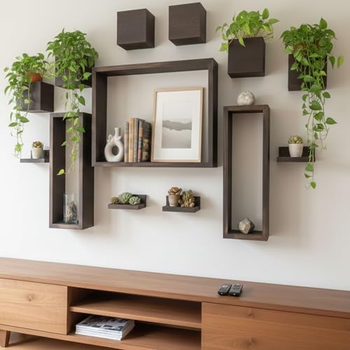 LaLaGreen Wooden Floating Shelves (13-Piece Set) Indoor Wall Mounted Plants - Image 7