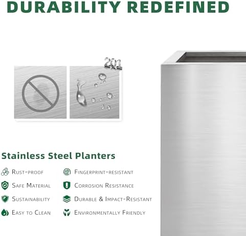 10" Square Stainless Steel Planter with Wheels, Heavy Duty Rolling Plant Pot with Water Tray for Indoor Outdoor Orchid, Large Plants, Home Patio Garden - Image 6