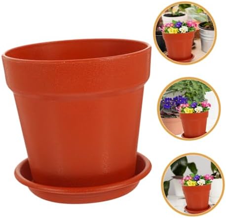 10 Sets Plastic Flower Pots with Saucer Multipurpose Planting Planters for Indoor Outdoor Garden Use Terracotta Color 14.5cm Diameter Desktop Bonsai Plant Containers - Image 6