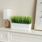 MyGift 14 Inch Artificial Green Grass Plant White Concrete Planter - Image 3
