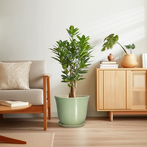 Ceramic Planter, 12 Inch Plant Pot for Indoor Plants, Green - Image 7