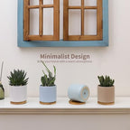 4 Inch Planters with Drainage Hole and Saucer, Small Ceramic Cylinder Plant Pot with Trays for Succulent, Aloe, Cactus & Herbs, Morandi Colors, Set of 4 - Image 5