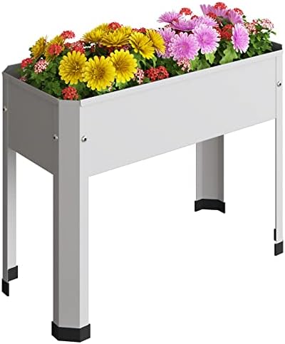 PROXRACER Raised Garden Bed with Detachable Legs Elevated Metal Planter Box for Growing Fresh Herbs Vegetables Flowers Succulents&Other Plants for Outdoor Backyard Patio Deck Balcony White S by PROXRACER