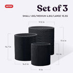 Keter Cylinder Set of 3 Rattan Resin Planter for Indoor and Outdoor Plants Ideal Decorative Planter for Porches and Patio Decor, Black - Image 2
