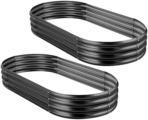 Land Guard 2Pcs Galvanized Raised Garden Bed Kit, Galvanized Planter Oval Large Metal Raised Garden Boxes Outdoor for Vegetables（Dark Grey） by LandGuard