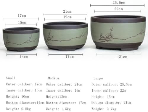 LNPTAL Asian Bonsai Pot, Red Clay Ceramic Succulent Planter with Plum Blossom Engraving, Round Chinese Style Flower Pot for Indoor Plants(21cm*25.5cm) - Image 5